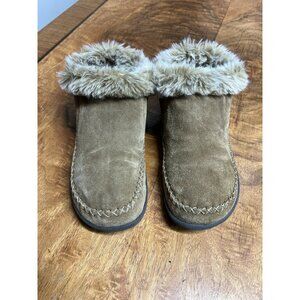 Megellan Women’s 10 Brown Suede Uppers Faux Fur Collar Bootie Slippers House